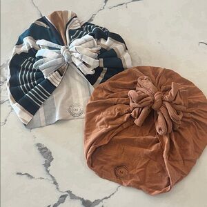 Stylish Kids Turban Set in Stripes and Solid Brown